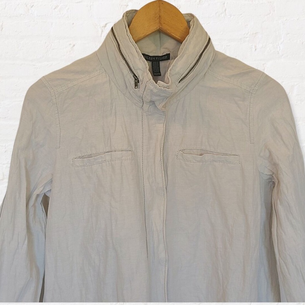 Eileen Fisher Jacket Rumpled Organic Cotton Blend M Medium zip hooded A Line - Picture 7 of 14